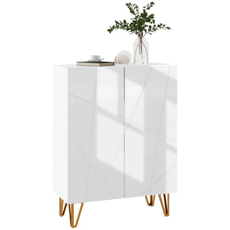 Narrow Shoe Storage Cabinet with Soft-Close Doors and Adjustable Shelves - White