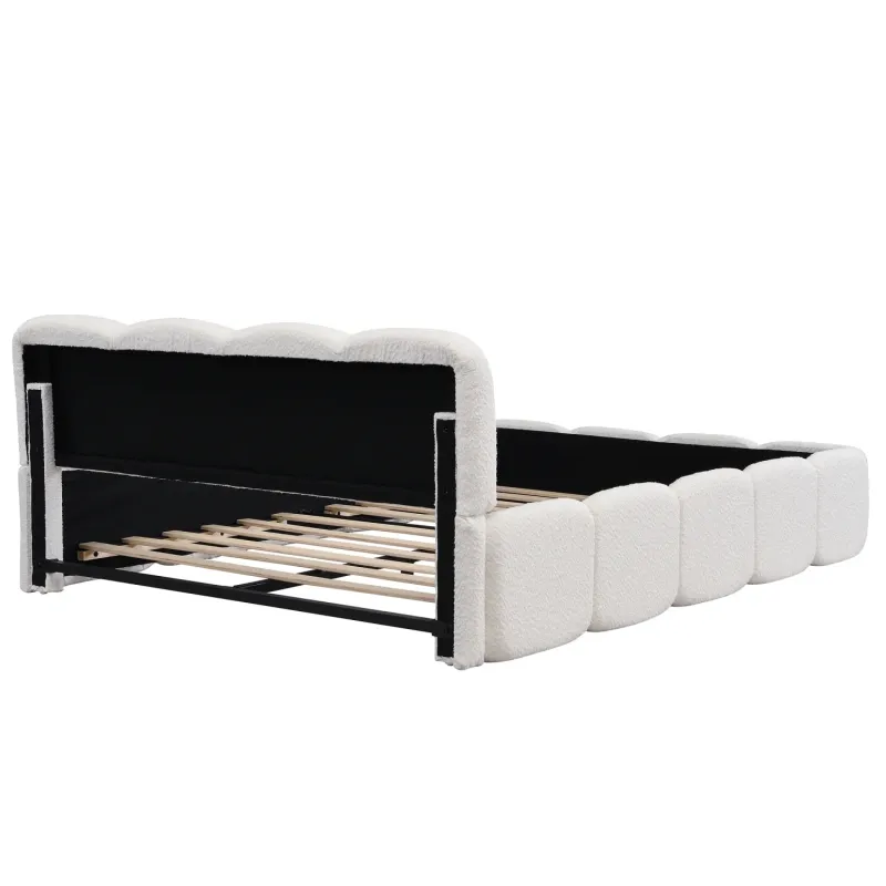 Boucle Upholstered 4ft6 Double Bed Frame, Beige