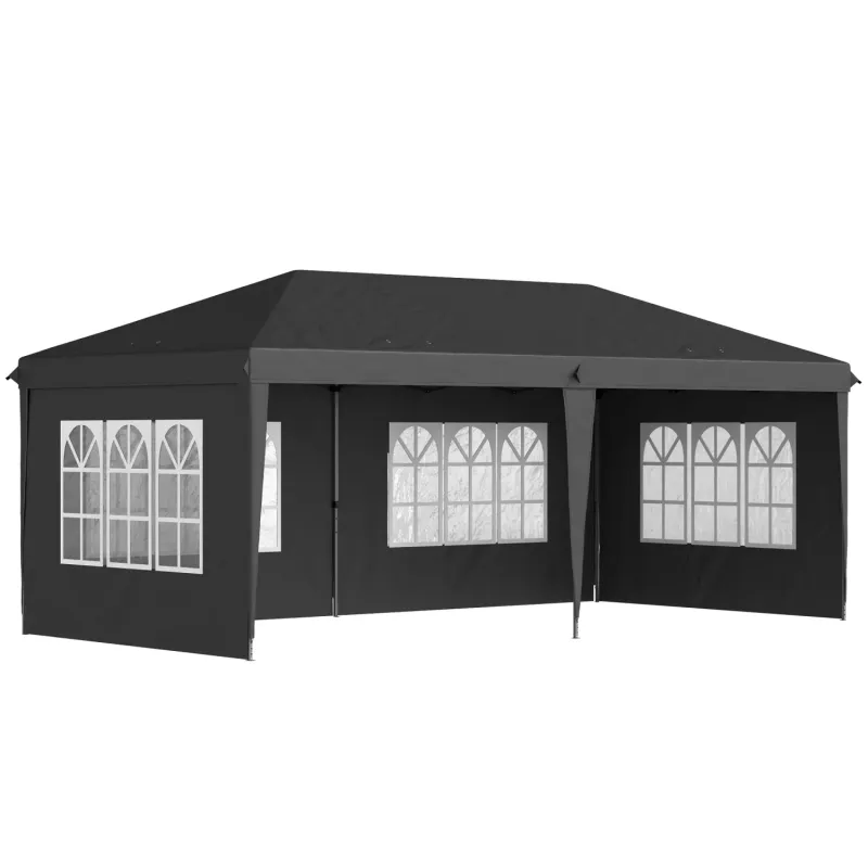 3m x 6m Pop-Up Gazebo with 4 Removable Walls - Black