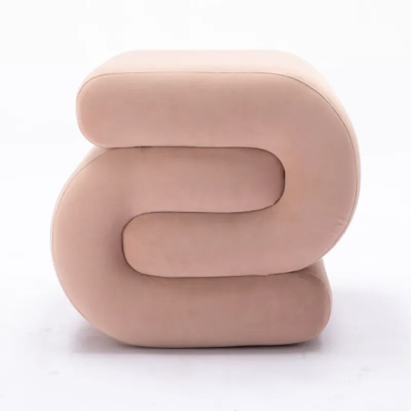 Pink Velvet Wavy S-Shape Ottoman Stool