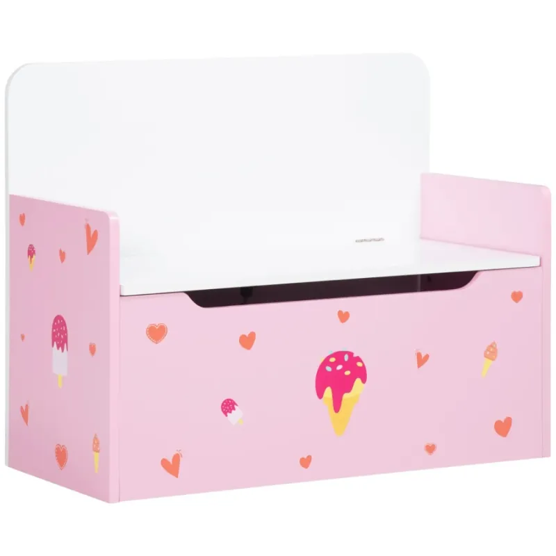 Kids 2-in-1 Wooden Storage Bench & Toy Box - Pink