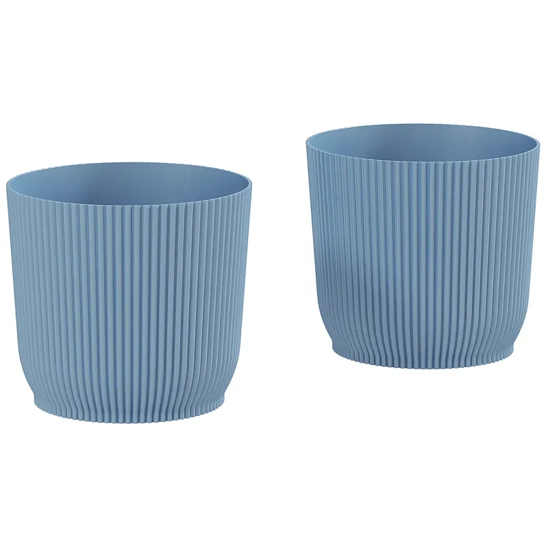 Set of 2 Ridged Round Planters - Blue (22cm)