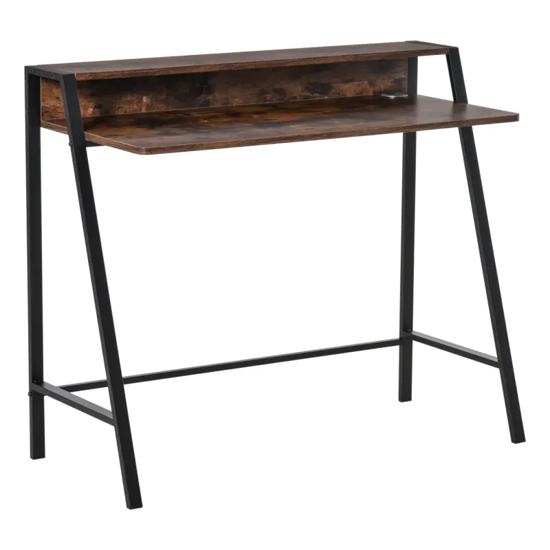 Writing Desk with Integrated Shelf 100cm - Rustic Brown