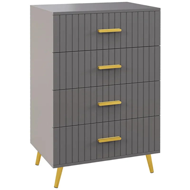 Four Drawer Embossed Line Dresser - Grey & Gold