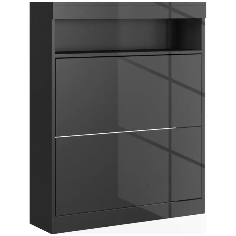 16 Pair Shoe Storage Cabinet - High Gloss Black
