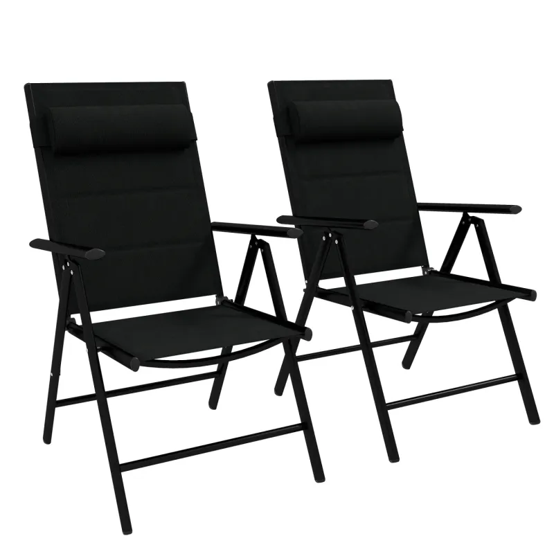 Set of 2 Padded Folding Garden Chairs - Black