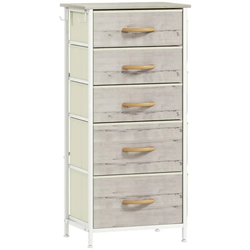 5-Drawer Fabric Chest of Drawers with Side Pockets and Wood Finish Top