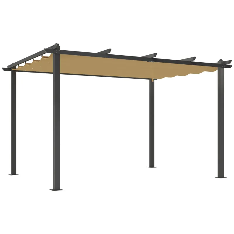  3m x 4m Aluminium Garden Pergola with Retractable Roof - Khaki