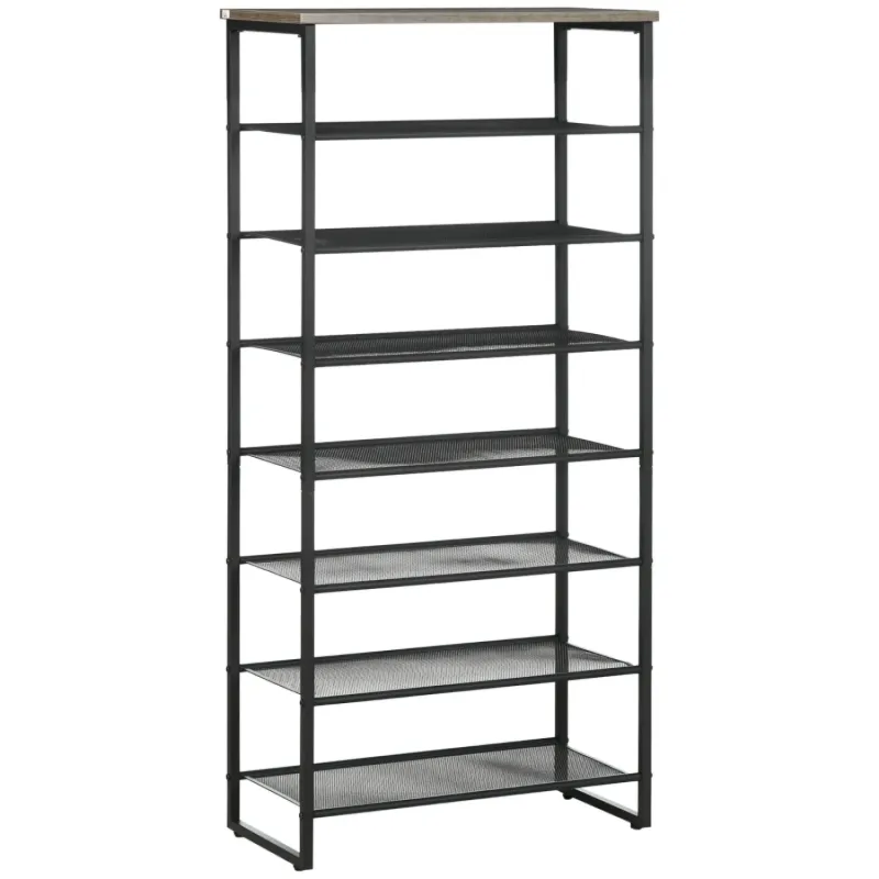 8-Tier Shoe Rack with Mesh Shelves - Black