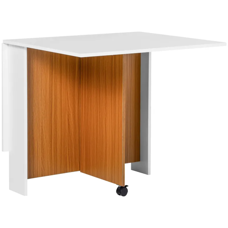 Folding Dining Table and Writing Desk with Castors - Teak and White