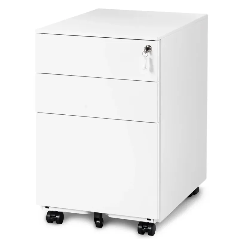 3-Drawer Mobile Filing Cabinet - Lockable White Metal Under-Desk Pedestal