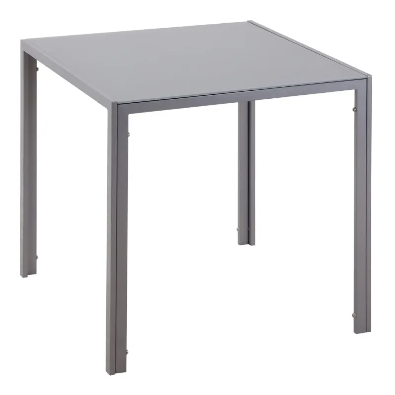 Square Glass Dining Table with Steel Legs, Grey