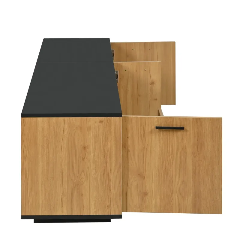 180cm LED TV Stand with Retro Slatted Doors - 3-Door, 1-Drawer Media Unit in Oak and Black