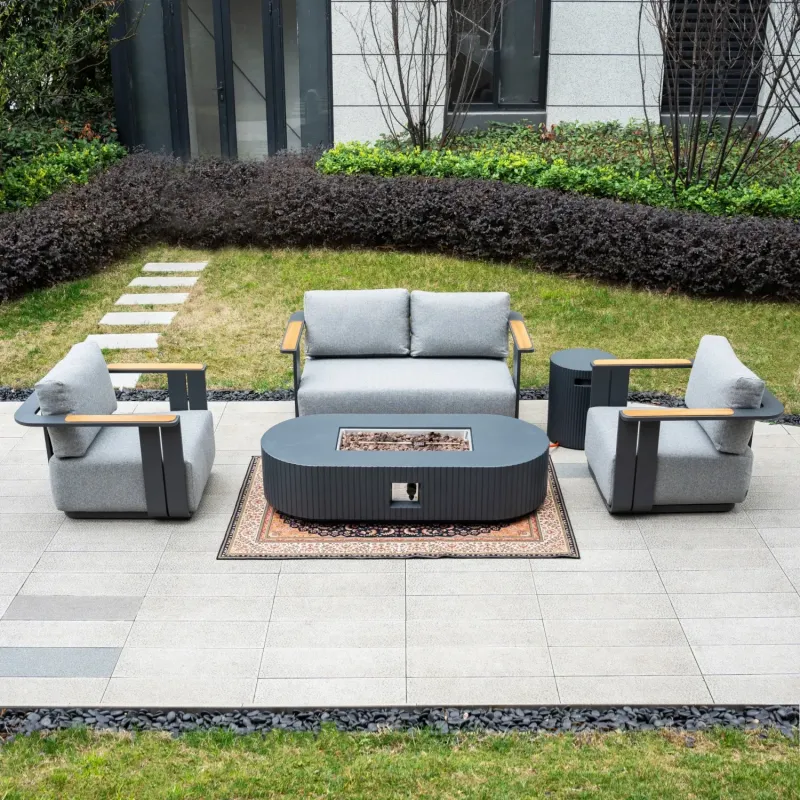 Varel 4-Piece Aluminium Garden Sofa Set with Lyrin Gas Fire Pit Table