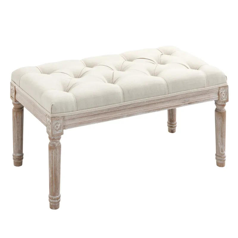 80cm Tufted End of Bed Bench with Wooden Legs - Cream White