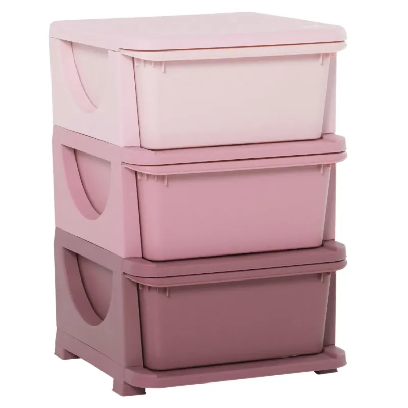 3 Drawer Kids Storage Unit Toy Organiser - Pink
