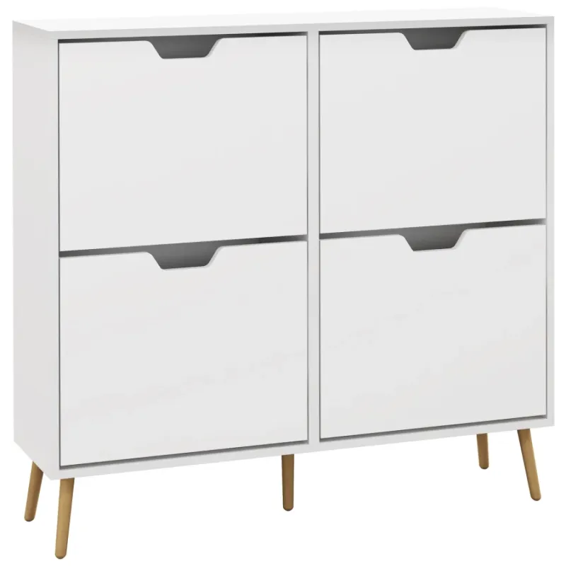 Shoe Storage Cabinet with 4 Flip Drawers - White