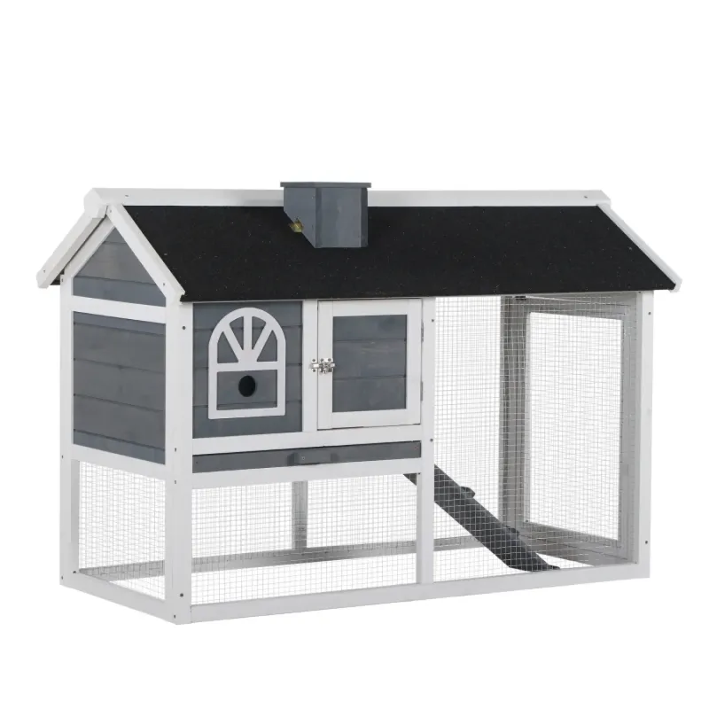 2-4 Rabbit Double-Layer Wooden Hutch and Run - Grey