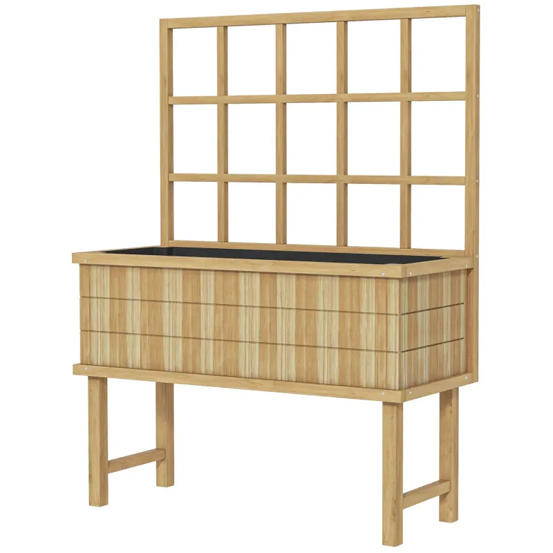 Wooden Garden Planter with Trellis, 105cm - Natural