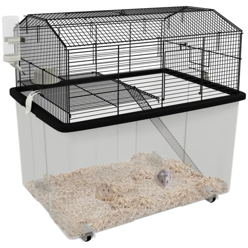 Two-Tier Hamster and Gerbil Cage with Deep Base and Wheels
