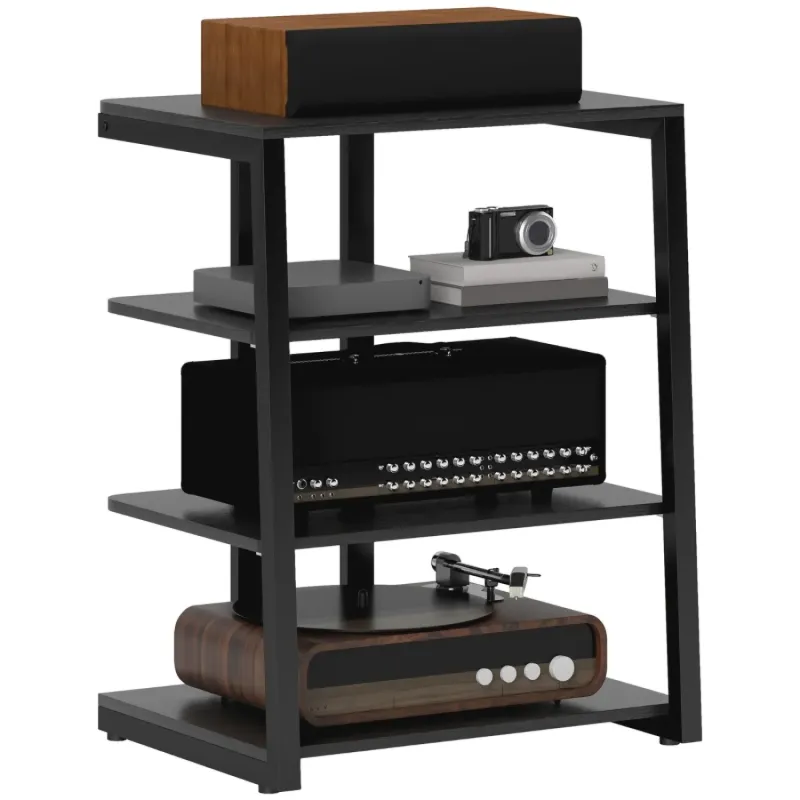 4-Tier HiFi Rack and Turntable Stand with Adjustable Shelves - Black