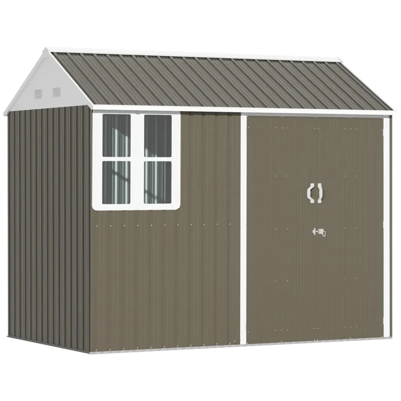  8ft x 6ft Galvanised Metal Garden Shed with Double Doors and Window - Grey