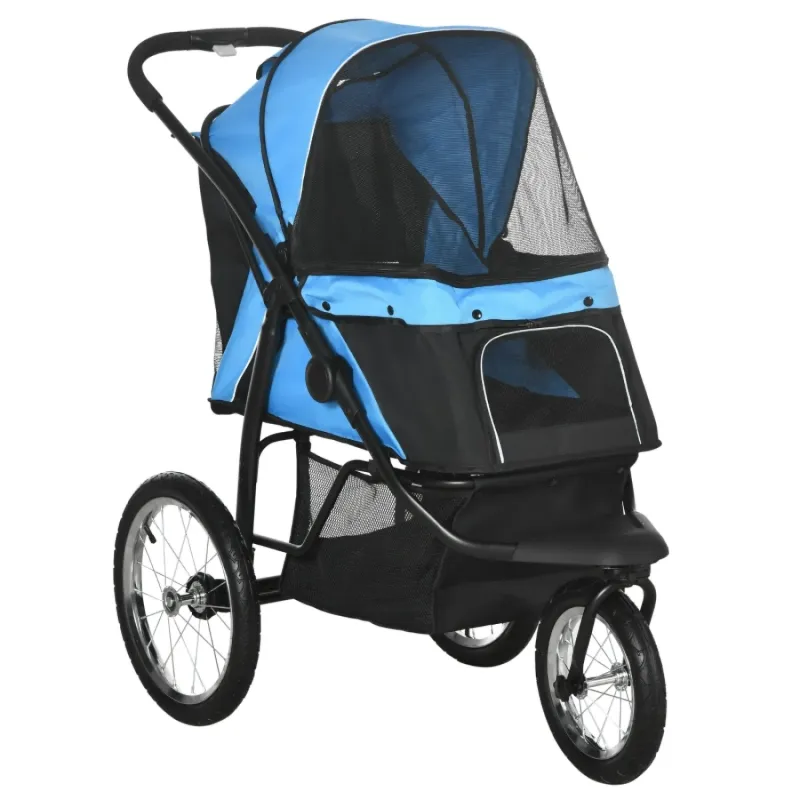 3-Wheel All-Terrain Foldable Pet Stroller - Blue Dog and Cat Pram