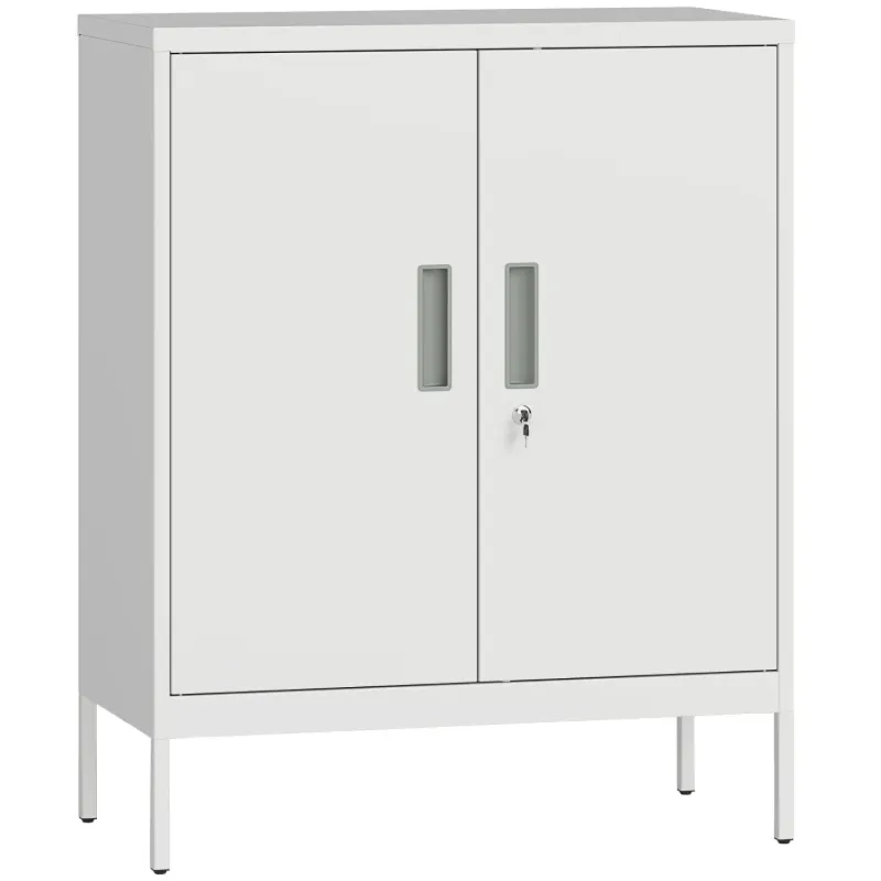  Metal Storage Cabinet with Lockable Doors and 2 Adjustable Shelves - White