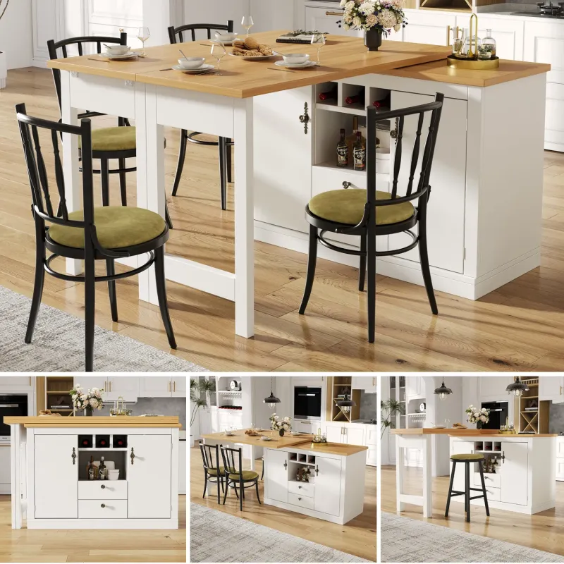 Swivel Extendable Bar Table with Sideboard Storage - White