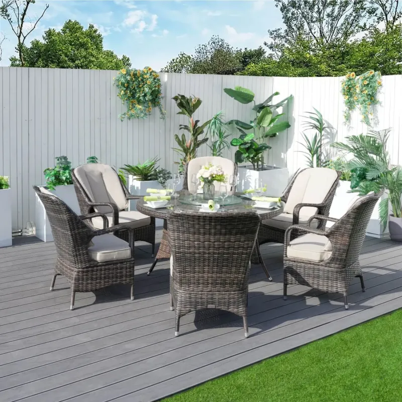 Palma 6-Seater Round Rattan Garden Dining Set with Lazy Susan