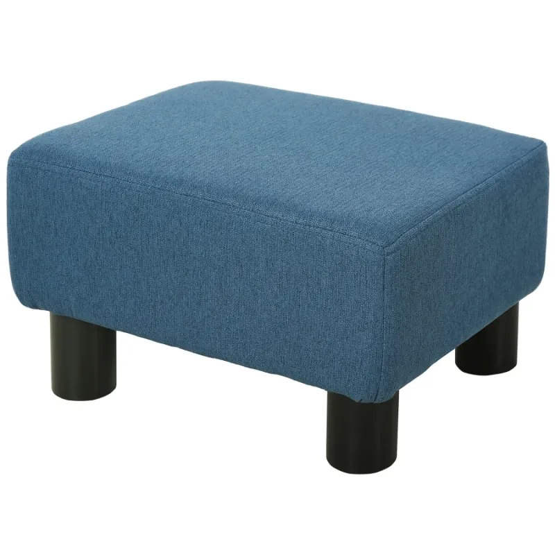Linen Fabric Cube Footstool Ottoman - Blue