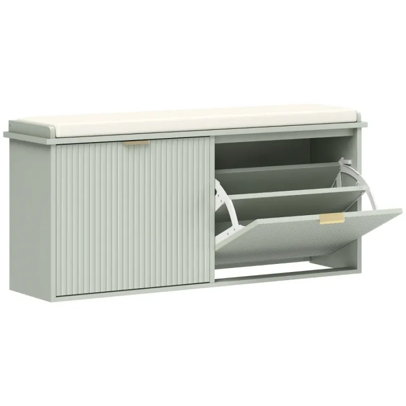 10-Pair Shoe Storage Bench with Padded Seat - Green