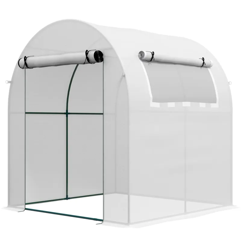 1.8 x 1.8m Walk-In Polytunnel Greenhouse with Roll-up Door and Window - White