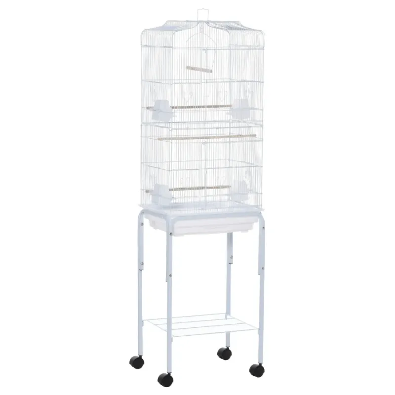 Large Bird Cage with Rolling Stand, Perches and Storage Shelf, White - 157cm