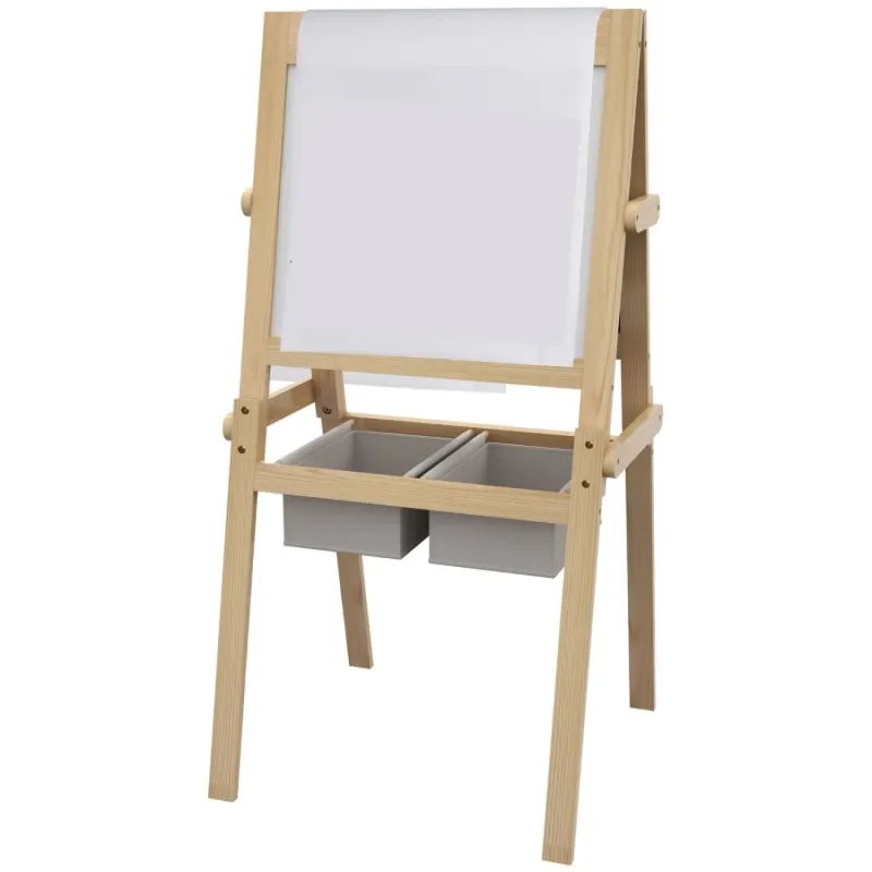 Natural Wood 3-in-1 Kids Art Easel with Storage Baskets