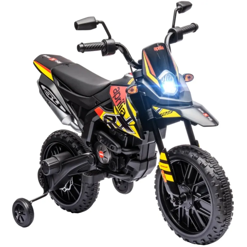 12V Aprilia Licensed Kids Electric Motorbike with Training Wheels - Yellow/Black