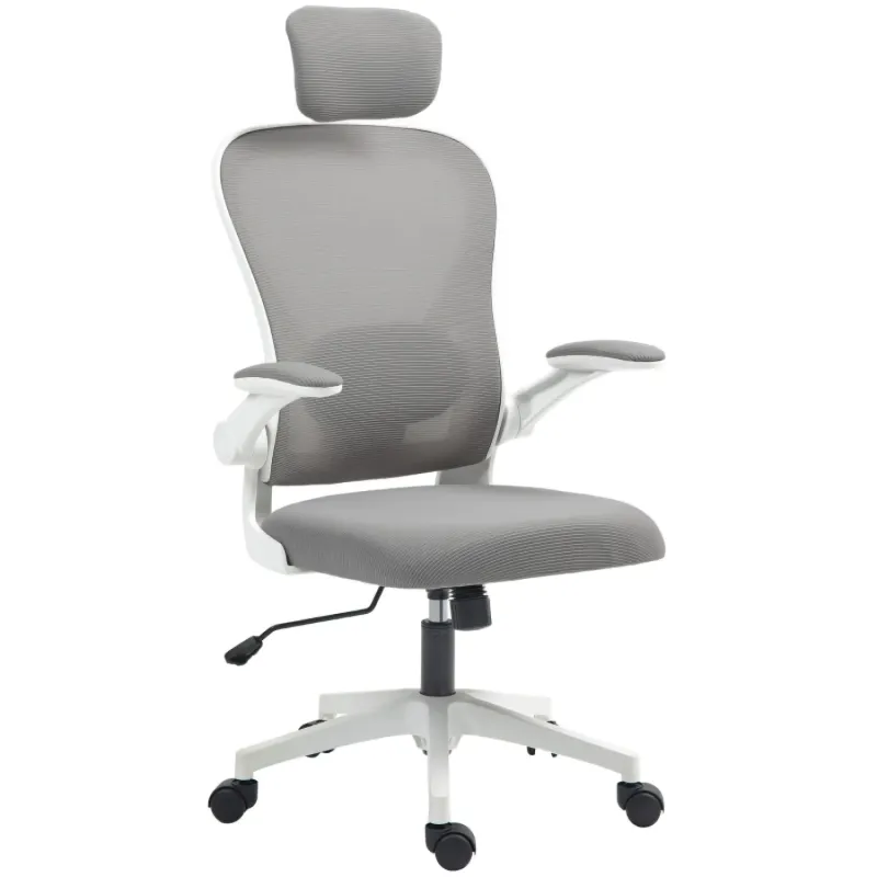 Executive High Back Ergonomic Mesh Office Chair with Flip-up Armrests - Grey
