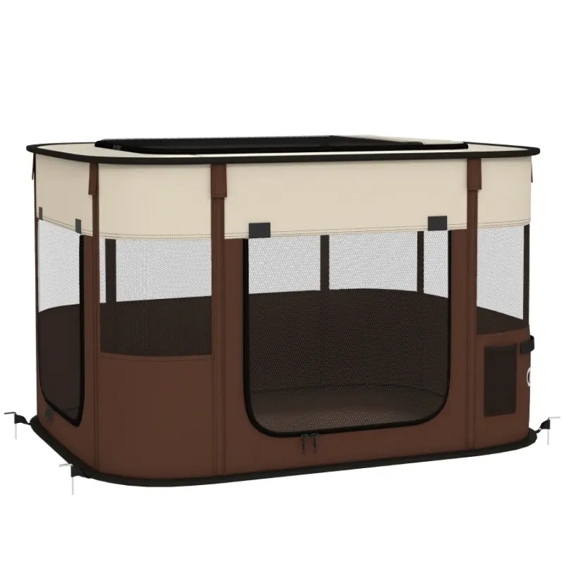 84cm Foldable Fabric Pet Playpen with Storage Bag - Brown