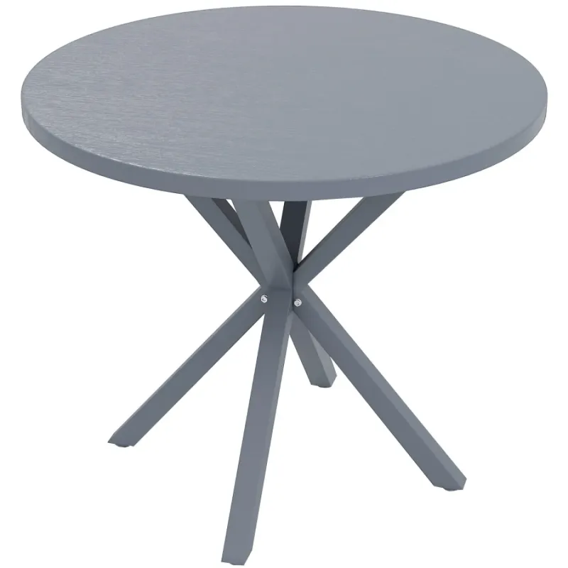 85cm Round Garden Dining Table - 4 Seater Outdoor Table with Wood Effect Top - Dark Grey