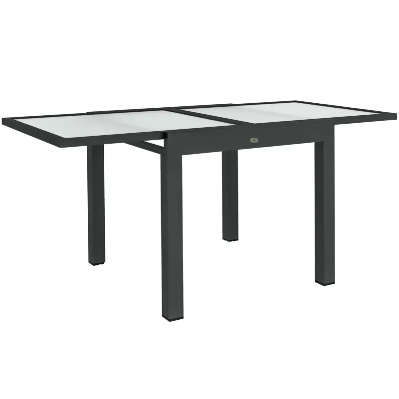 Extending Outdoor Dining Table, Black Aluminium and Glass, 80-160cm