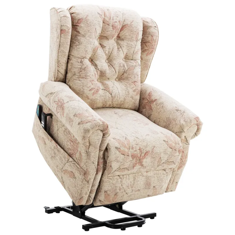 Dual Motor Electric Power Lift Recliner with Heat & Massage - Chenille Lay-Flat Riser Armchair