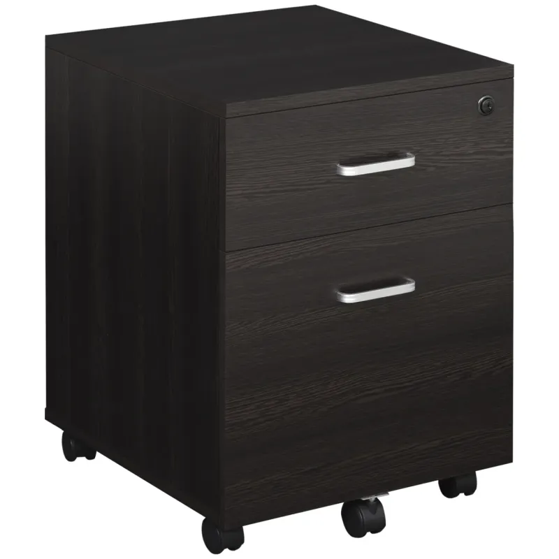2-Drawer Locking Filing Cabinet with Wheels - Black Wood Grain