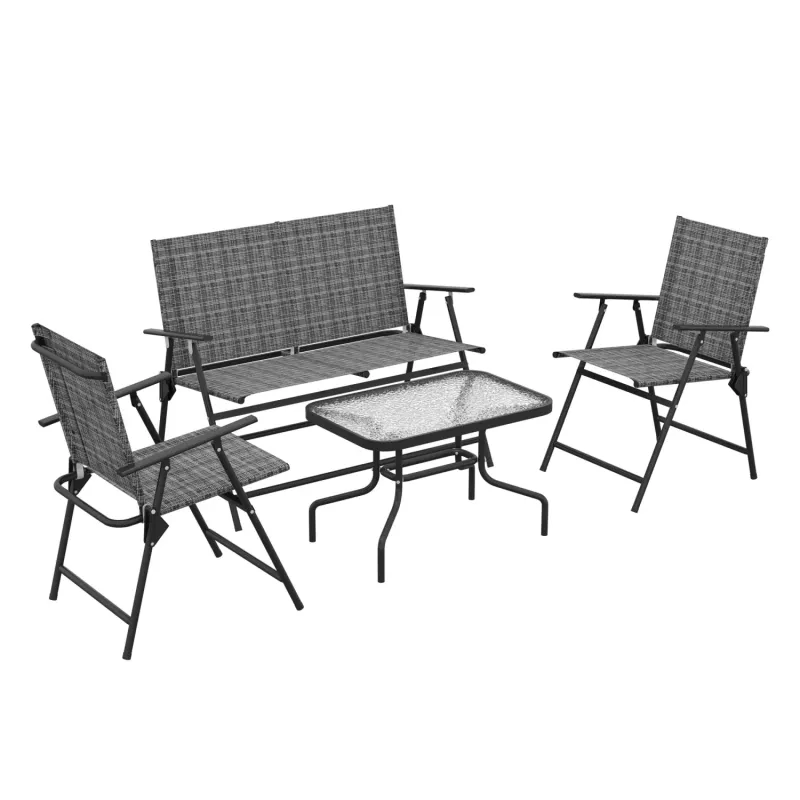 4-Piece Metal Garden Sofa Set with Foldable Seating - Mixed Grey