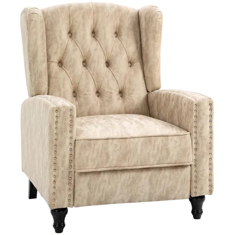  Chesterfield Style Manual Reclining Wingback Armchair - Beige