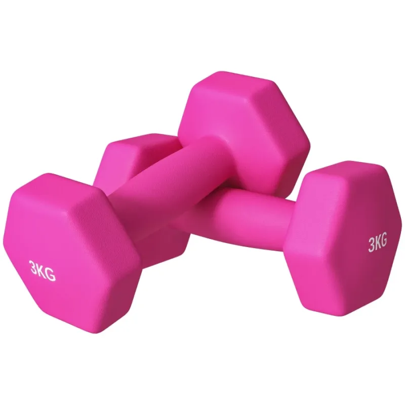 Hexagonal Dumbbells Weights Set, 2 x 3kg - Pink