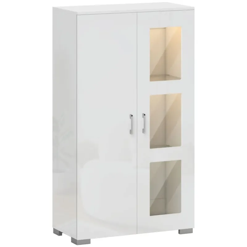 White High Gloss Sideboard Display Cabinet with 16-Colour LED Lights