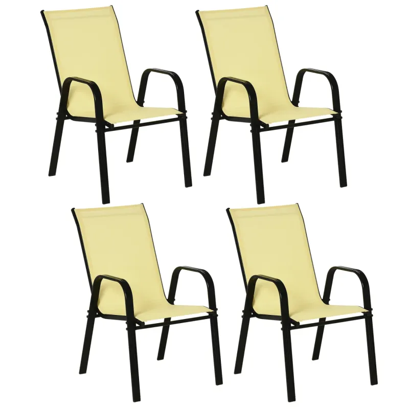 Set of 4 Stackable Mesh Garden Dining Chairs - Beige