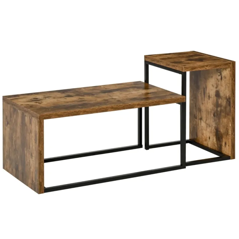Industrial Nest of 2 Coffee Tables, Rustic Brown