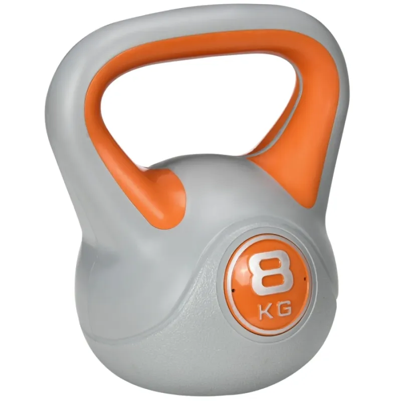 SPORTNOW 8kg Kettlebell with Wide Grip Handle and Protective PU Cover - Orange & Grey