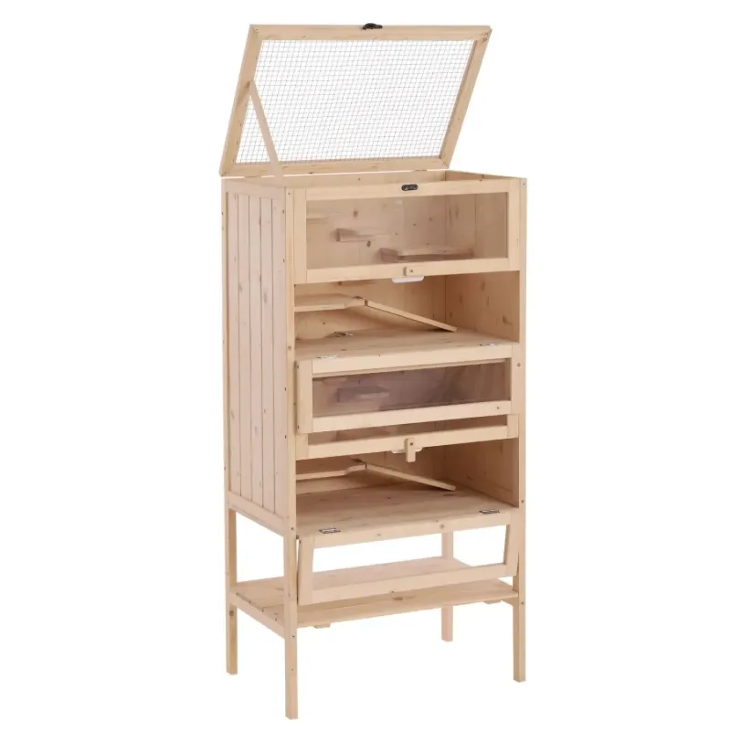 4-Tier Wooden Hamster and Gerbil Cage with Storage Shelf